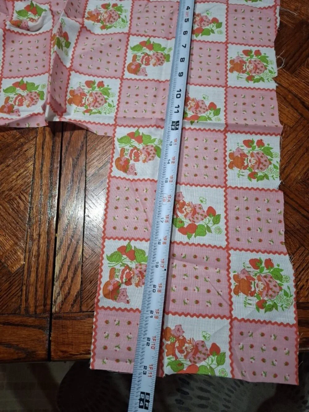 Vtg Strawberry Shortcake Cotton Fabric -Scraps-Pink Yellow White -